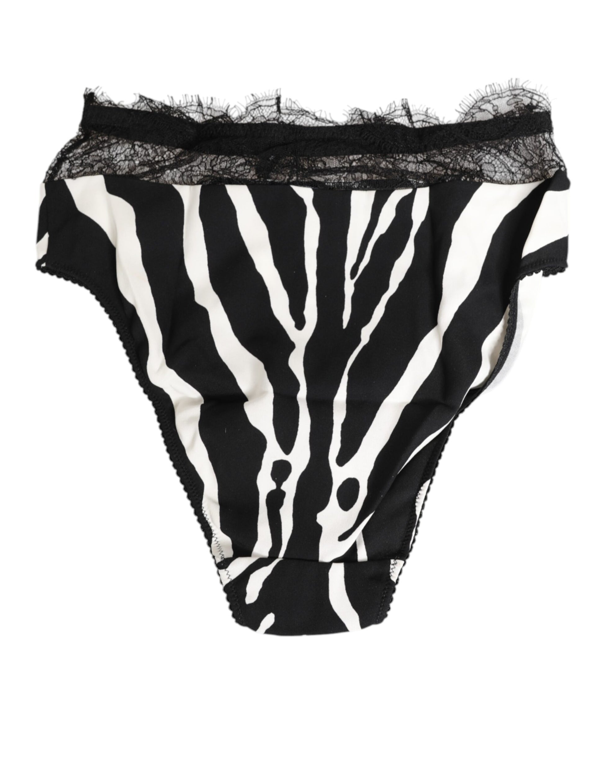 Dolce & Gabbana Black White Zebra Print Lace Trim High-Waist Briefs