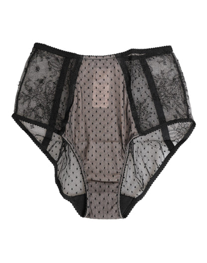 Dolce & Gabbana Black Sheer Polka Dot Lace High Waist Briefs