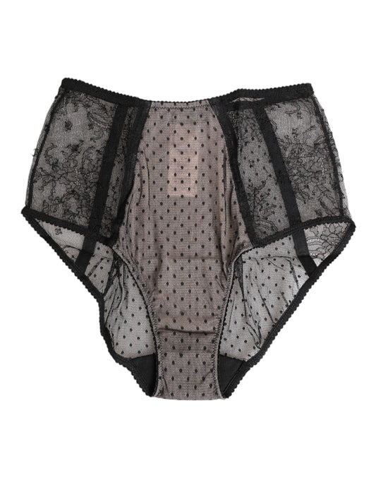 Dolce & Gabbana Black Sheer Polka Dot Lace High Waist Briefs