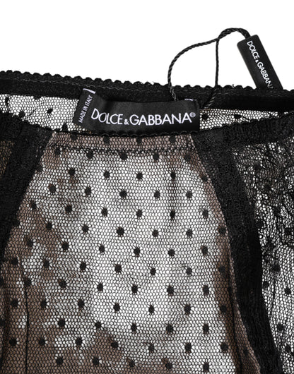 Dolce & Gabbana Black Sheer Polka Dot Lace High Waist Briefs