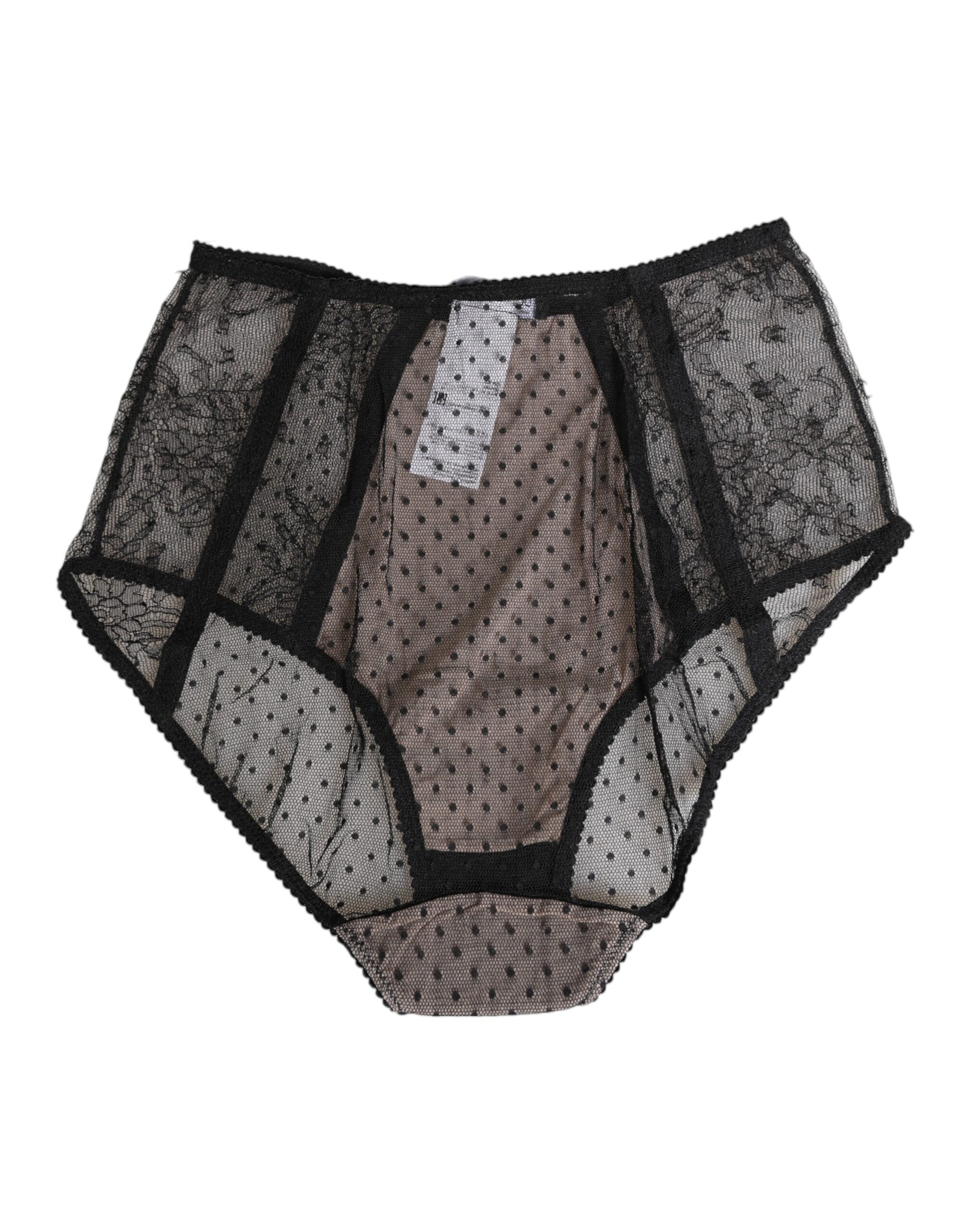 Dolce & Gabbana Black Sheer Polka Dot Lace High Waist Briefs