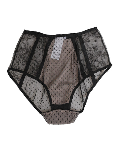 Dolce & Gabbana Black Sheer Polka Dot Lace High Waist Briefs