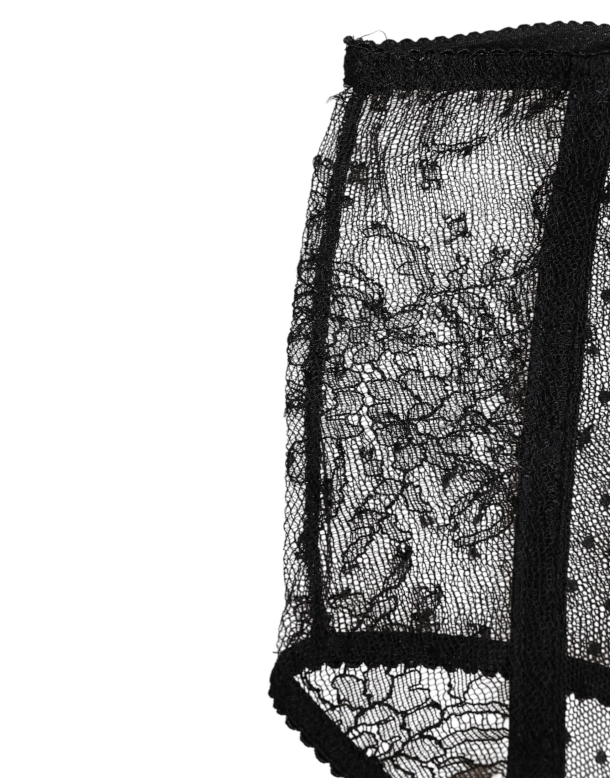 Dolce & Gabbana Black Sheer Polka Dot Lace High Waist Briefs