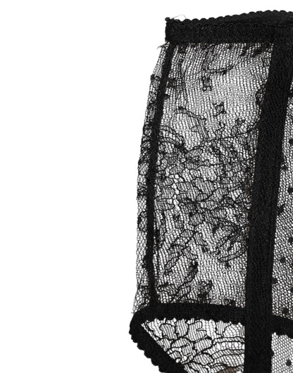 Dolce & Gabbana Black Sheer Polka Dot Lace High Waist Briefs