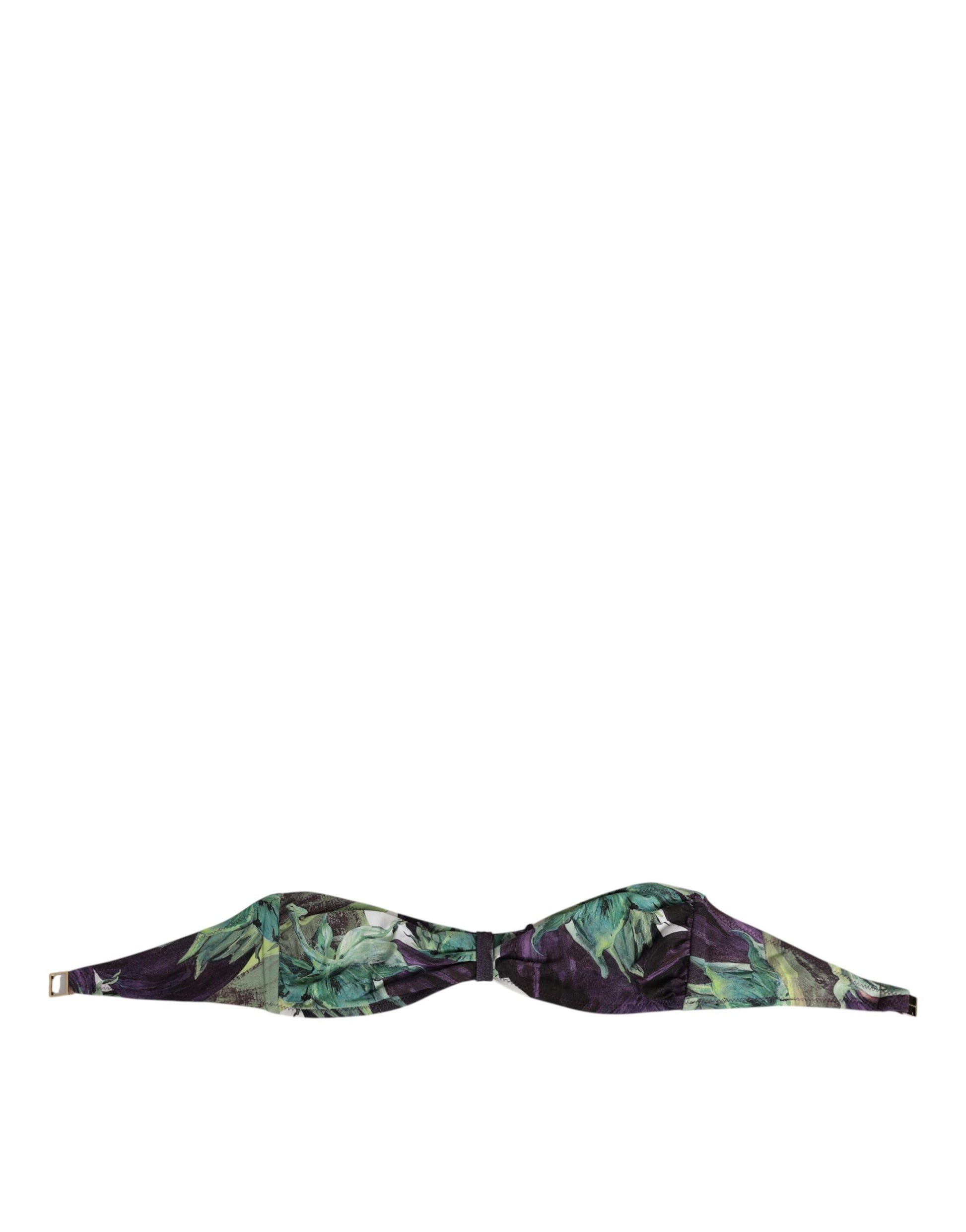 Dolce & Gabbana Purple Green Leaf Print Bandeau Swimwear Top
