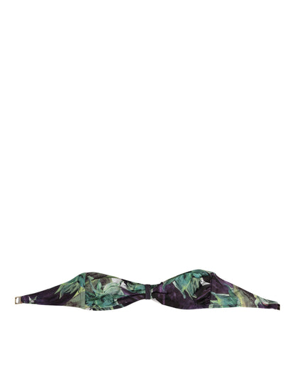 Dolce & Gabbana Purple Green Leaf Print Bandeau Swimwear Top