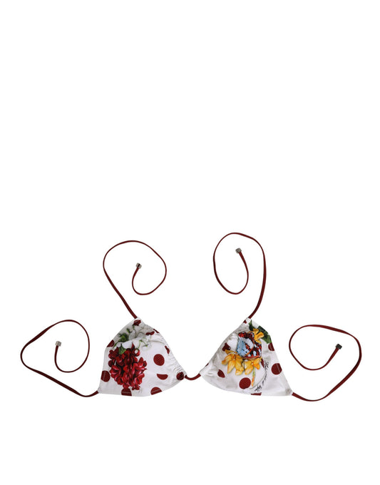 Dolce & Gabbana White Red Polka Dot Floral Print Triangle Bikini Top