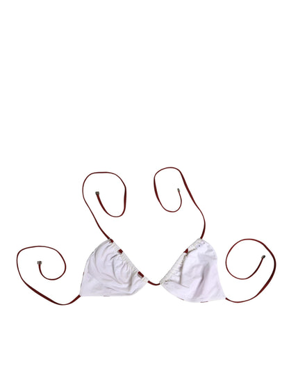 Dolce & Gabbana White Red Polka Dot Floral Print Triangle Bikini Top