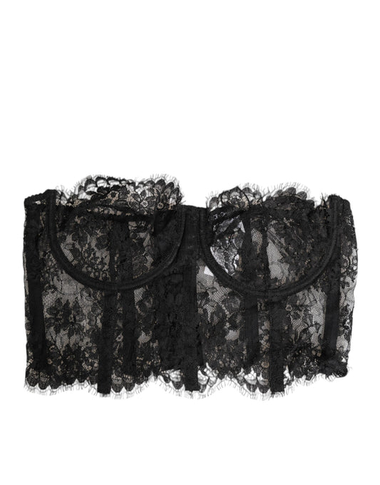 Dolce & Gabbana Black Floral Lace Bustier Bralette Top