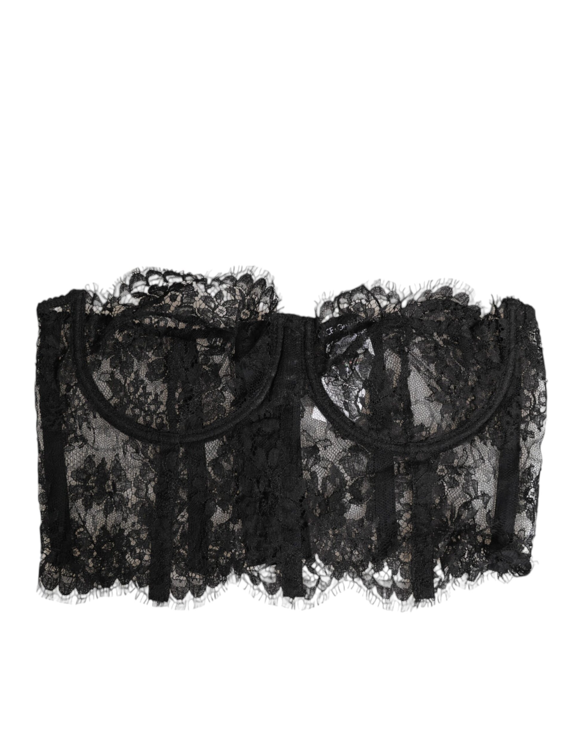 Dolce & Gabbana Black Floral Lace Bustier Bralette Top