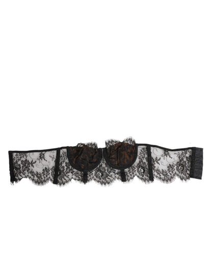 Dolce & Gabbana Black Floral Lace Strapless Bustier Underwear
