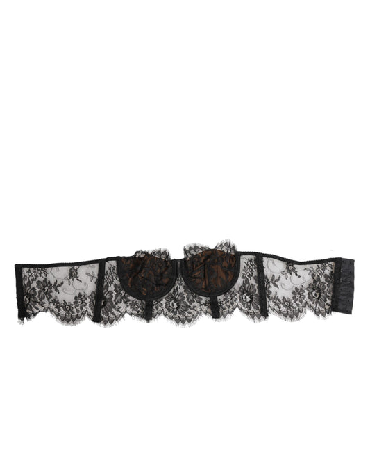 Dolce & Gabbana Black Floral Lace Strapless Bustier Underwear