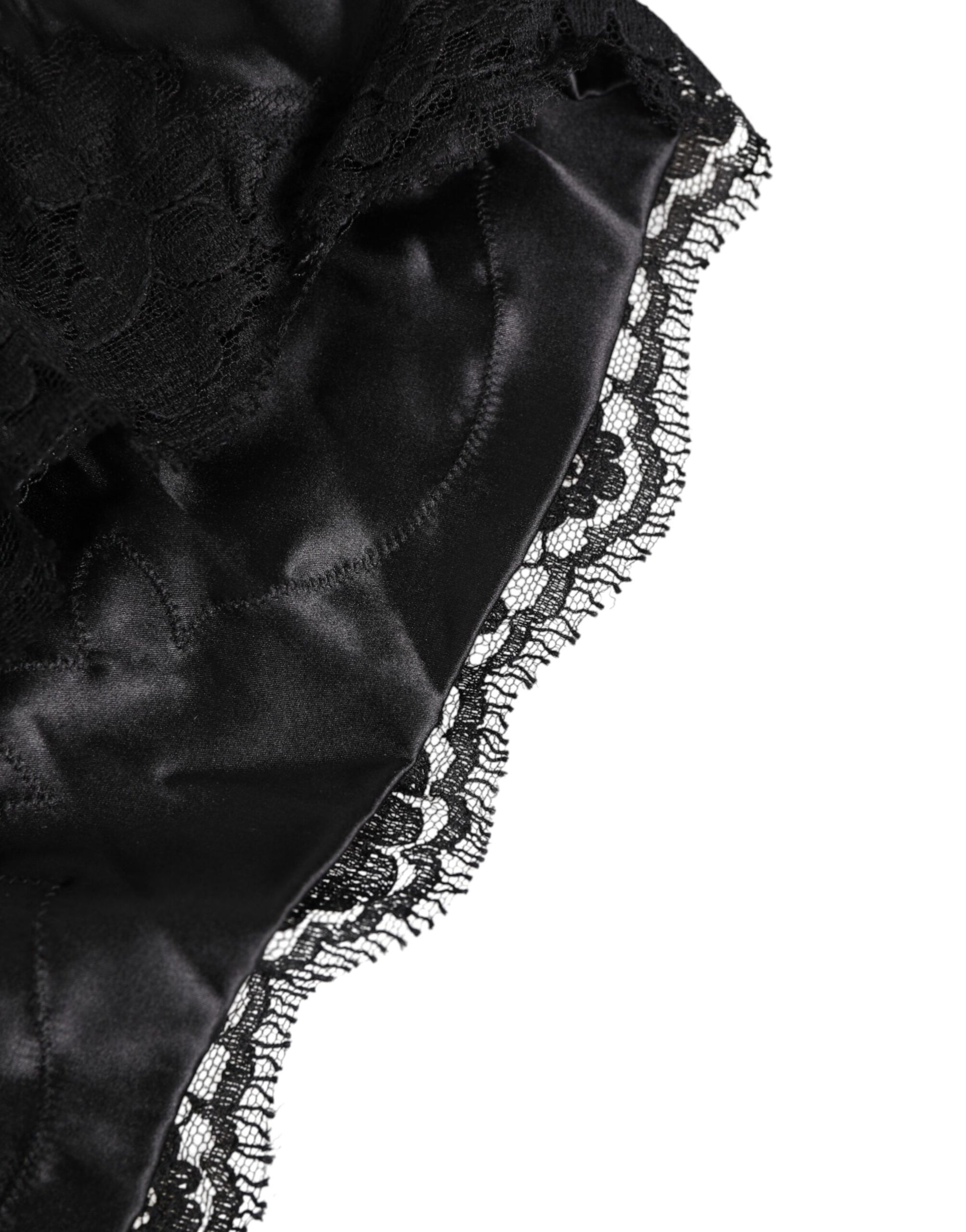 Dolce & Gabbana Black Silk Satin Lace Trim Panty