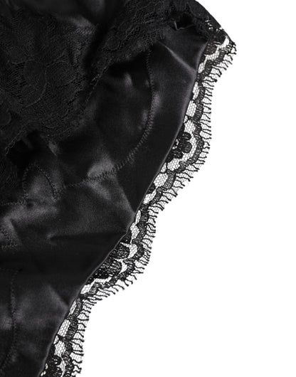 Dolce & Gabbana Black Silk Satin Lace Trim Panty
