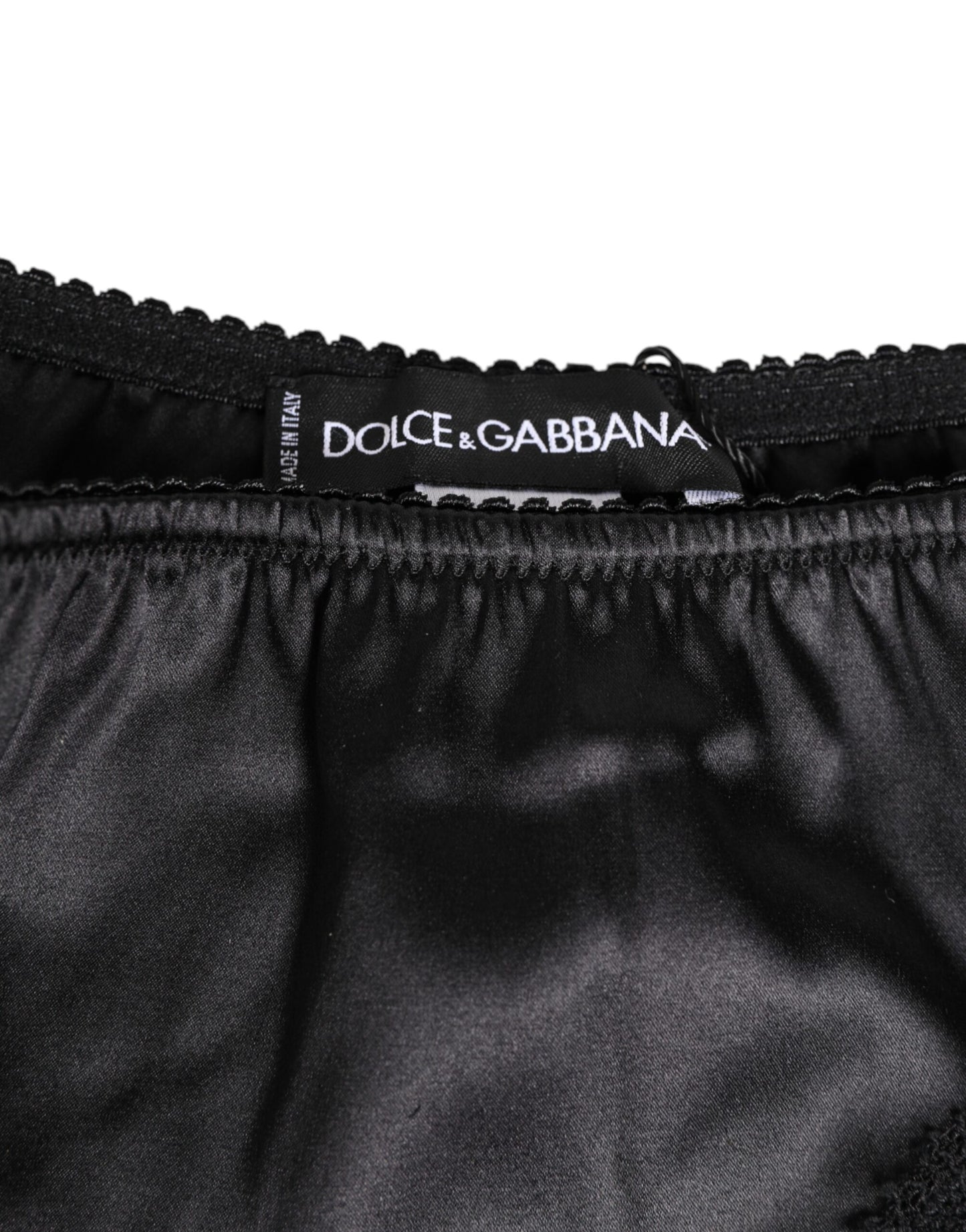 Dolce & Gabbana Black Silk Satin Lace Trim Panty