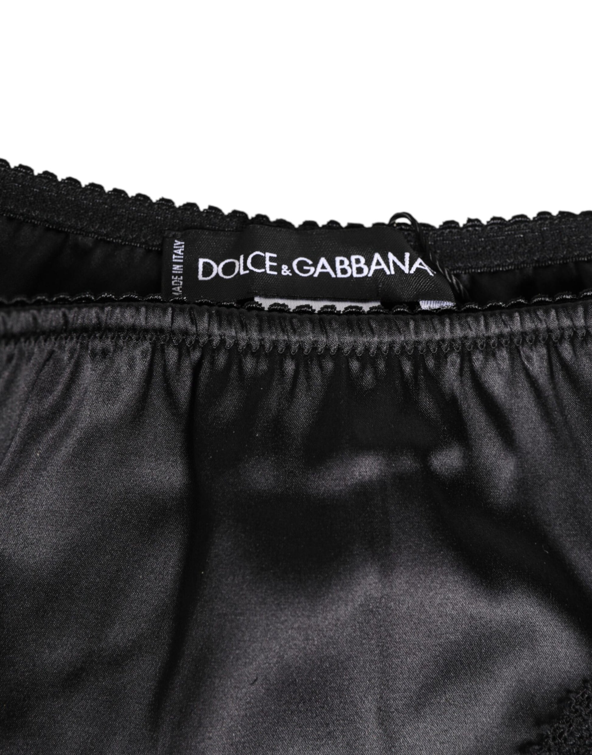 Dolce & Gabbana Black Silk Satin Lace Trim Panty