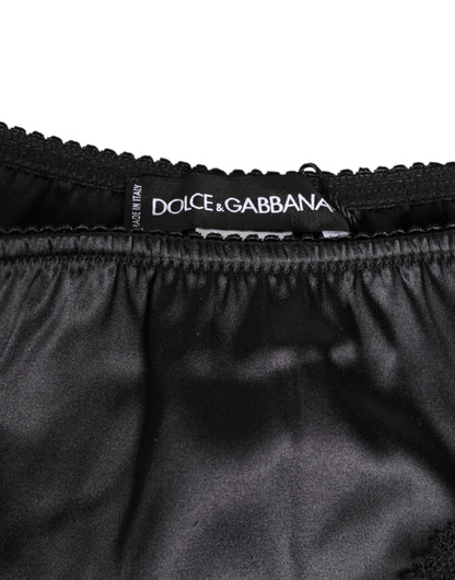 Dolce & Gabbana Black Silk Satin Lace Trim Panty