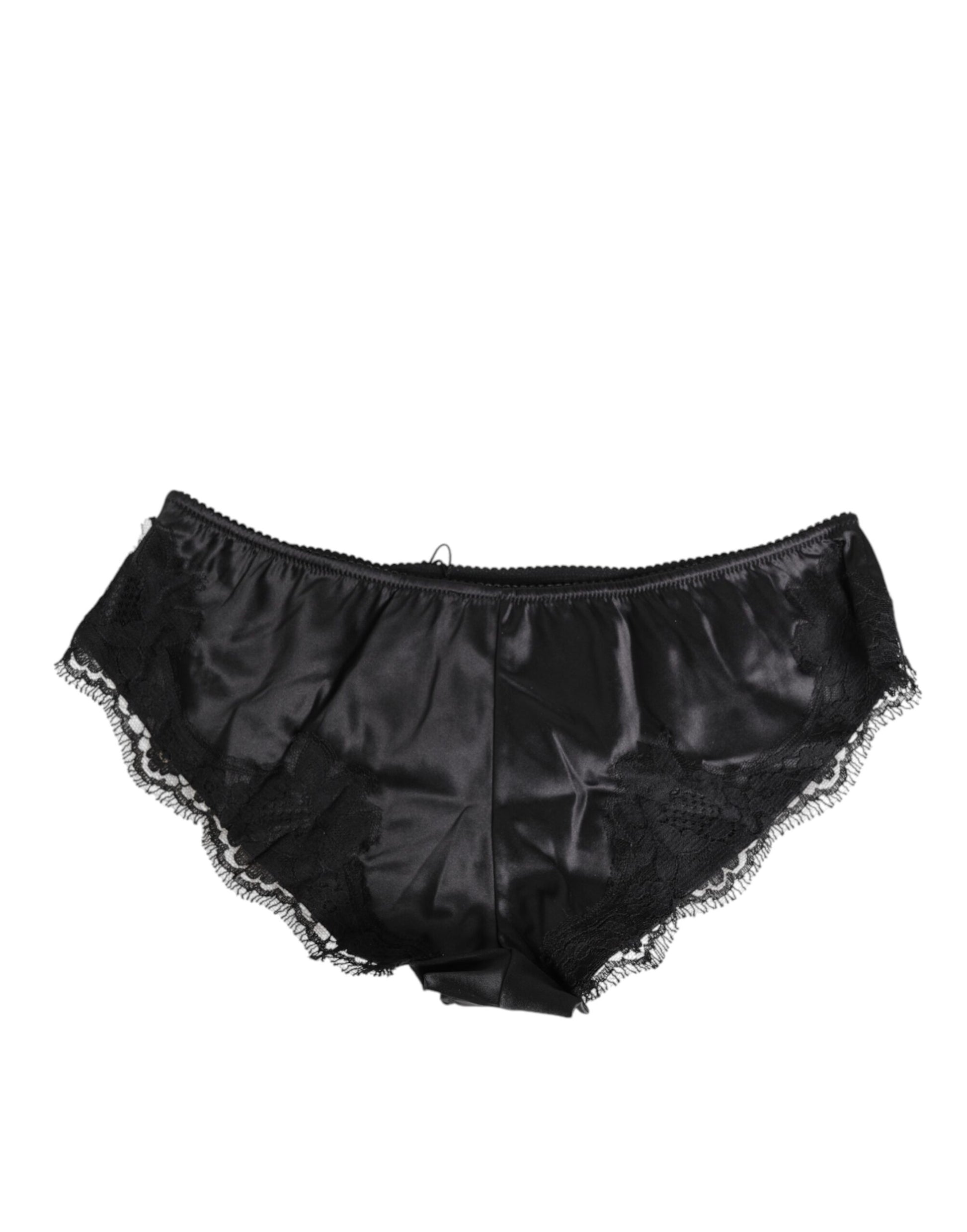 Dolce & Gabbana Black Silk Satin Lace Trim Panty