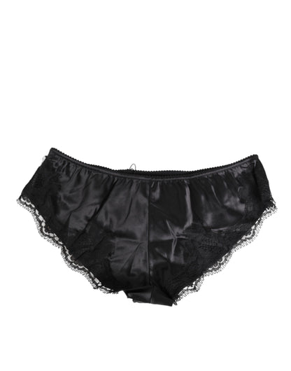 Dolce & Gabbana Black Silk Satin Lace Trim Panty
