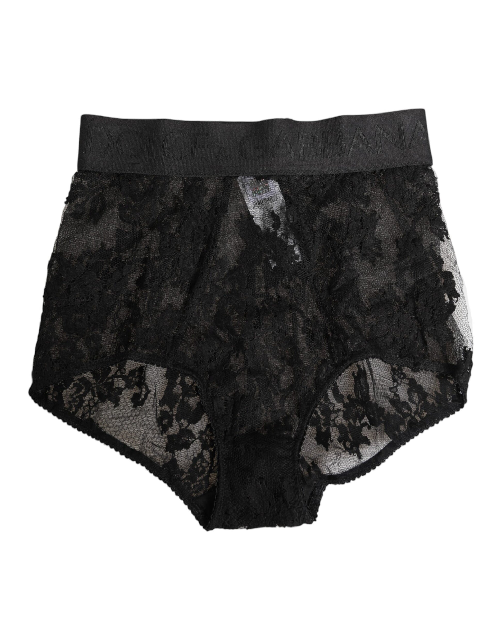 Dolce & Gabbana High Waist Briefs in Black Floral Lace
