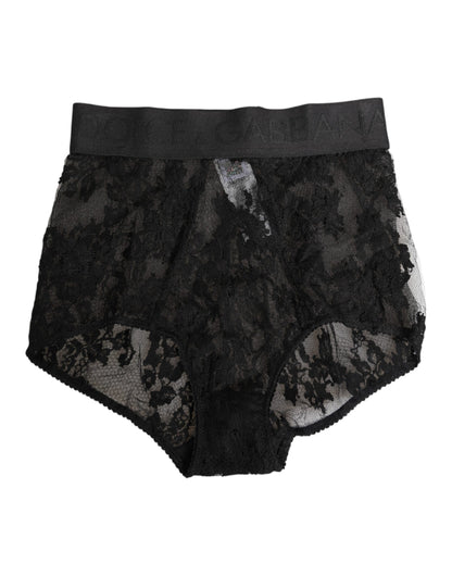 Dolce & Gabbana High Waist Briefs in Black Floral Lace