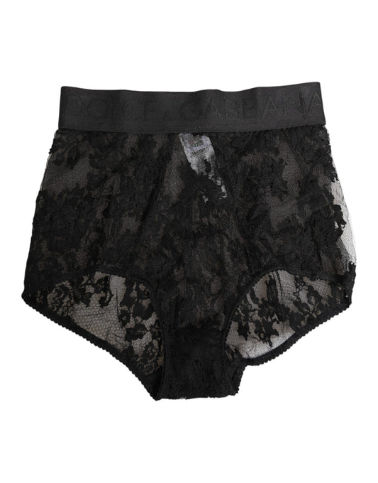 Dolce & Gabbana High Waist Briefs in Black Floral Lace