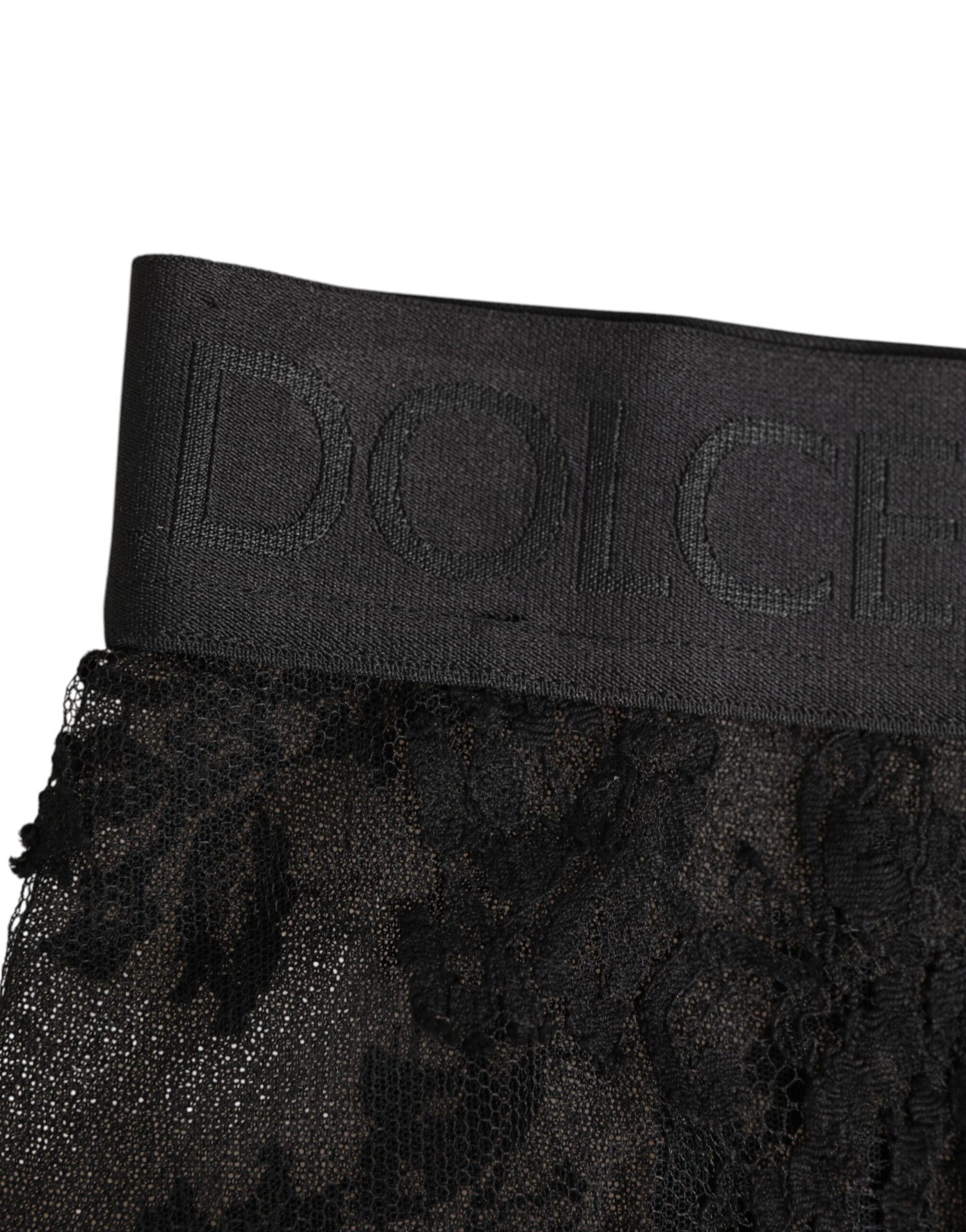 Dolce & Gabbana High Waist Briefs in Black Floral Lace