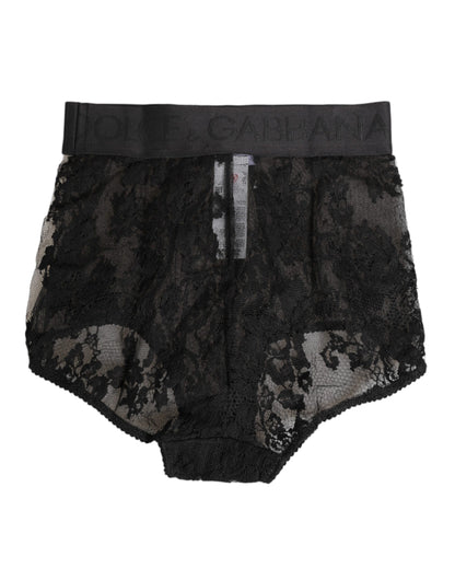 Dolce & Gabbana High Waist Briefs in Black Floral Lace
