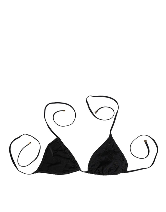Dolce & Gabbana Black Embroidered Triangle Bikini Top