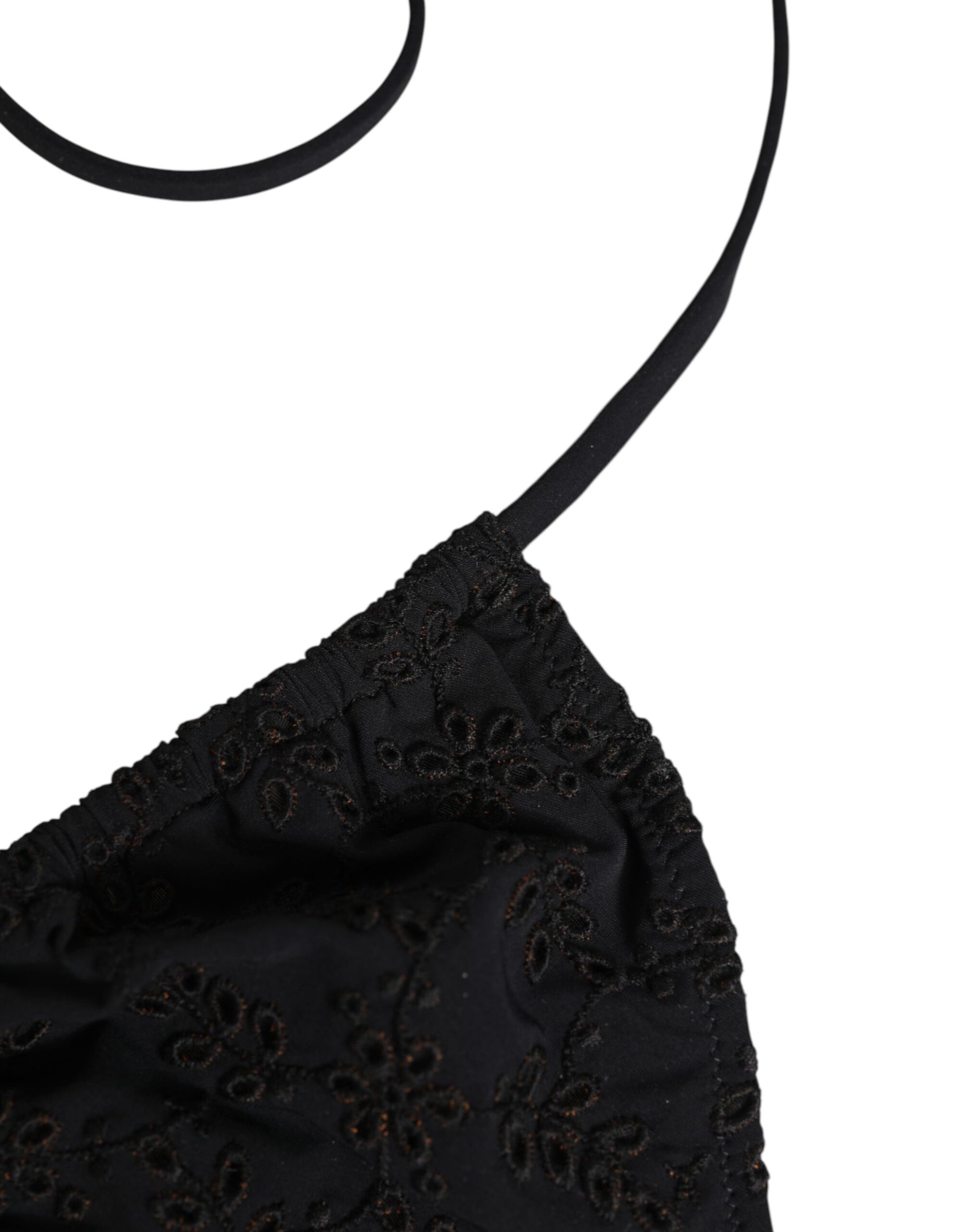 Dolce & Gabbana Black Embroidered Triangle Bikini Top