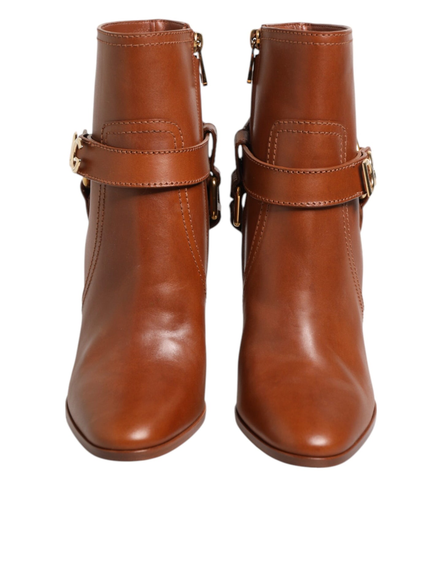 Dolce & Gabbana Brown Leather DG Logo Buckle Ankle Boots