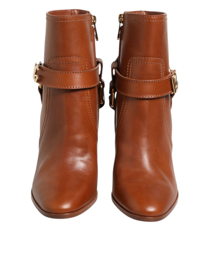 Dolce & Gabbana Brown Leather DG Logo Buckle Ankle Boots