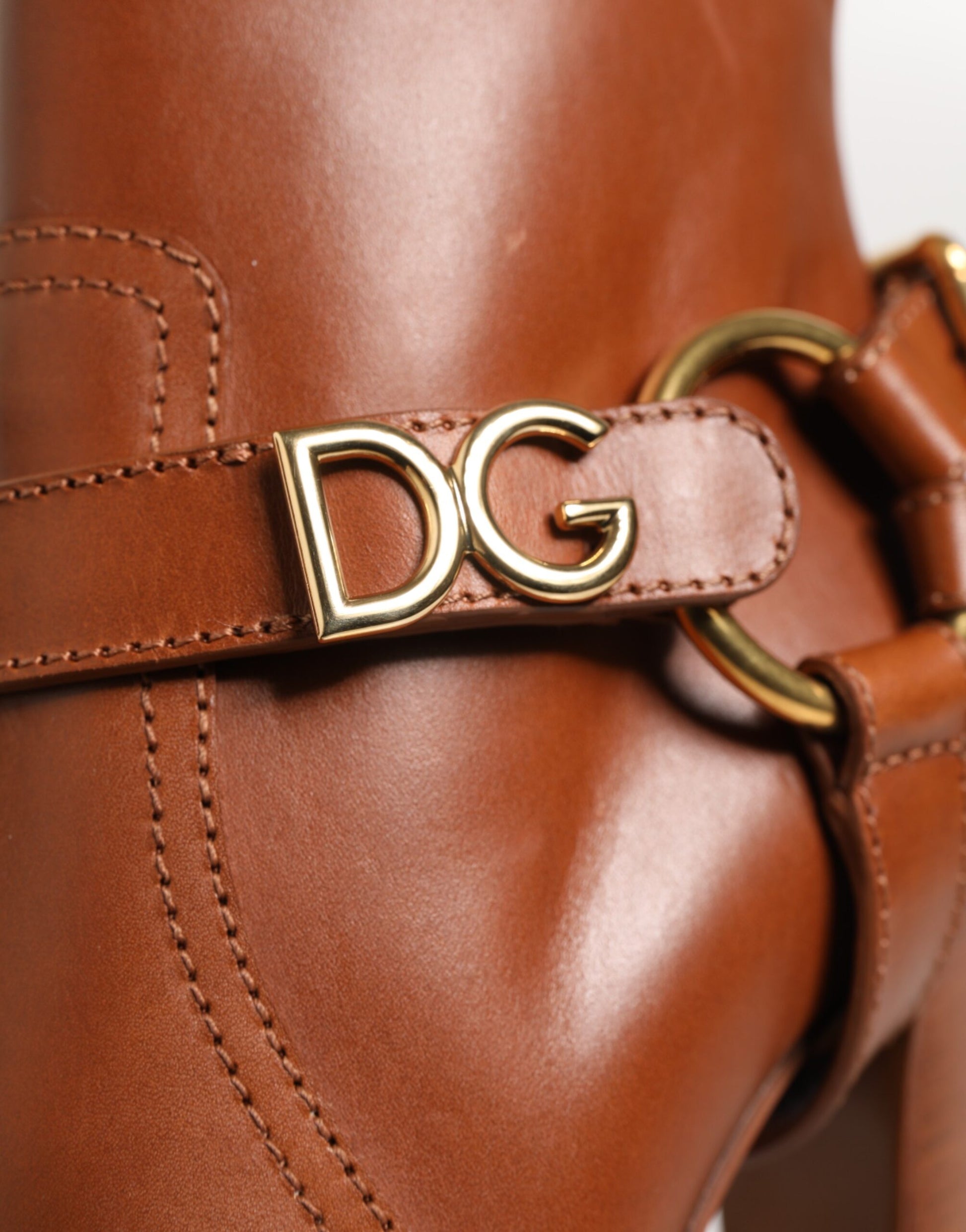 Dolce & Gabbana Brown Leather DG Logo Buckle Ankle Boots