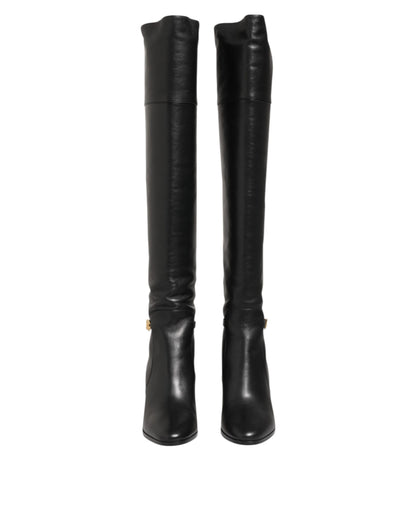 Dolce & Gabbana Black Leather Over-The-Knee DG Boots