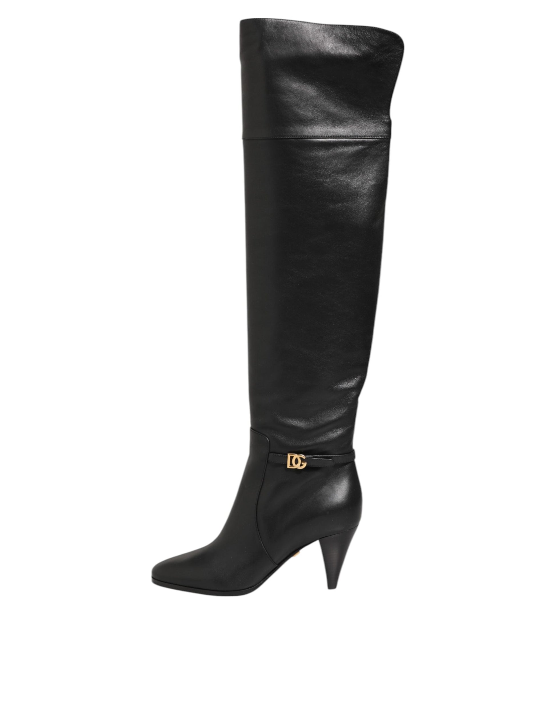 Dolce & Gabbana Black Leather Over-The-Knee DG Boots