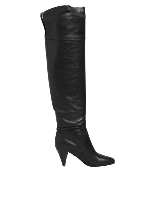 Dolce & Gabbana Black Leather Over-The-Knee DG Boots