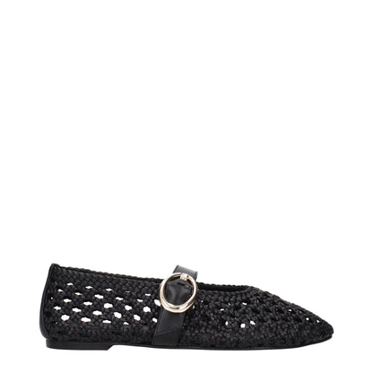 Stuart Weitzman Black Woven Leather Ballet Flats with Buckle