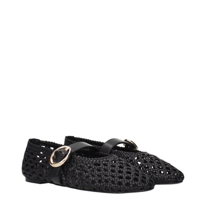 Stuart Weitzman Black Woven Leather Ballet Flats with Buckle