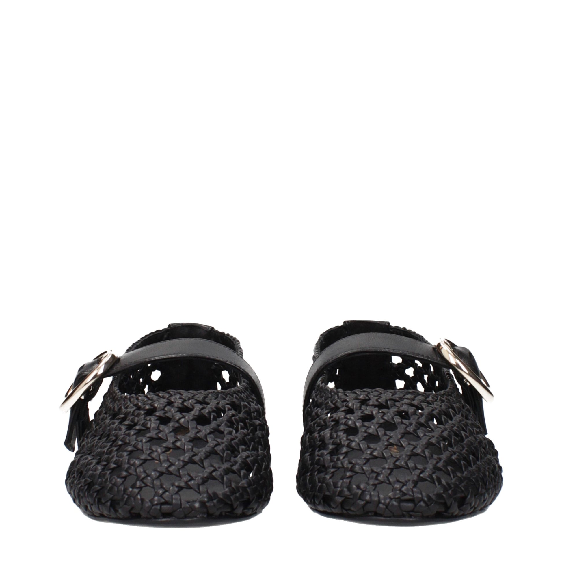 Stuart Weitzman Black Woven Leather Ballet Flats with Buckle