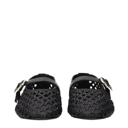 Stuart Weitzman Black Woven Leather Ballet Flats with Buckle