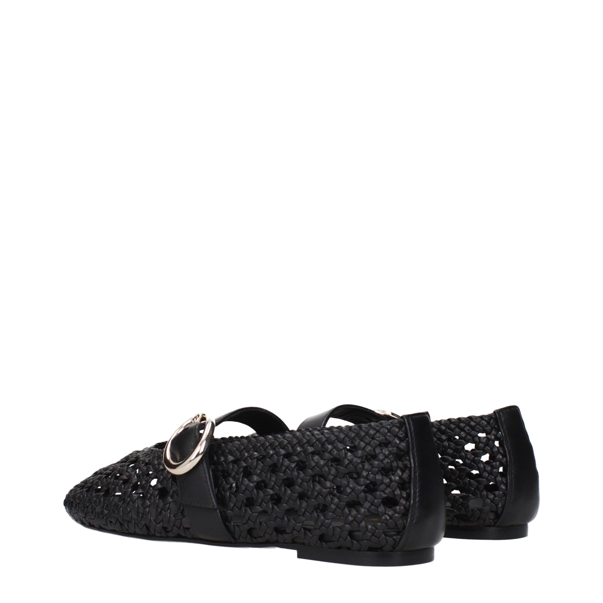 Stuart Weitzman Black Woven Leather Ballet Flats with Buckle