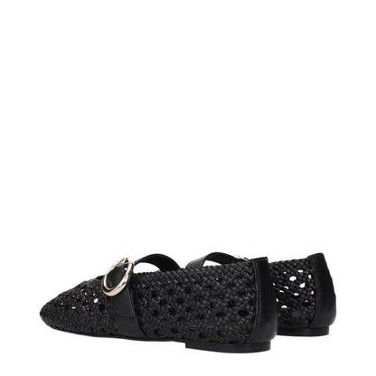 Stuart Weitzman Black Woven Leather Ballet Flats with Buckle