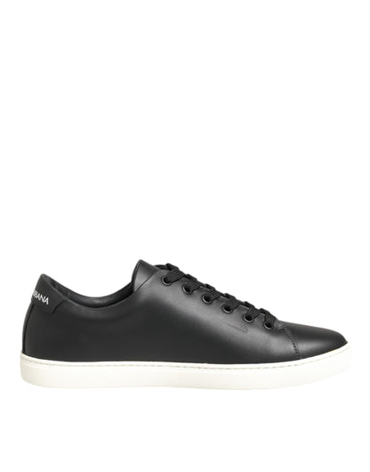 Dolce & Gabbana Black White Leather Crystal Heart Sneakers