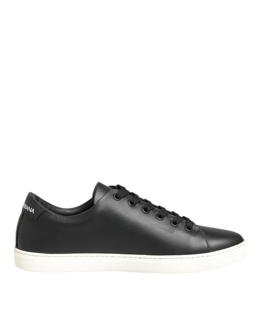 Dolce & Gabbana Black White Leather Crystal Heart Sneakers