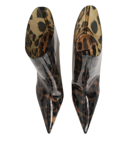 Dolce & Gabbana Leopard Print PVC Pointed Toe Ankle Boots