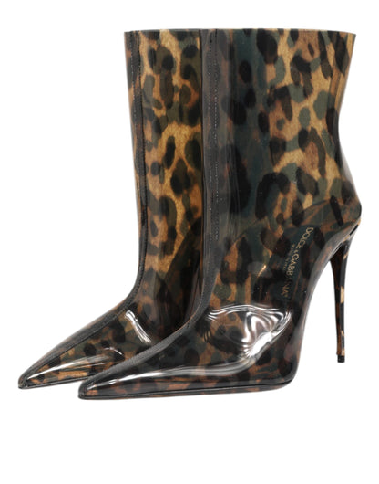 Dolce & Gabbana Leopard Print PVC Pointed Toe Ankle Boots