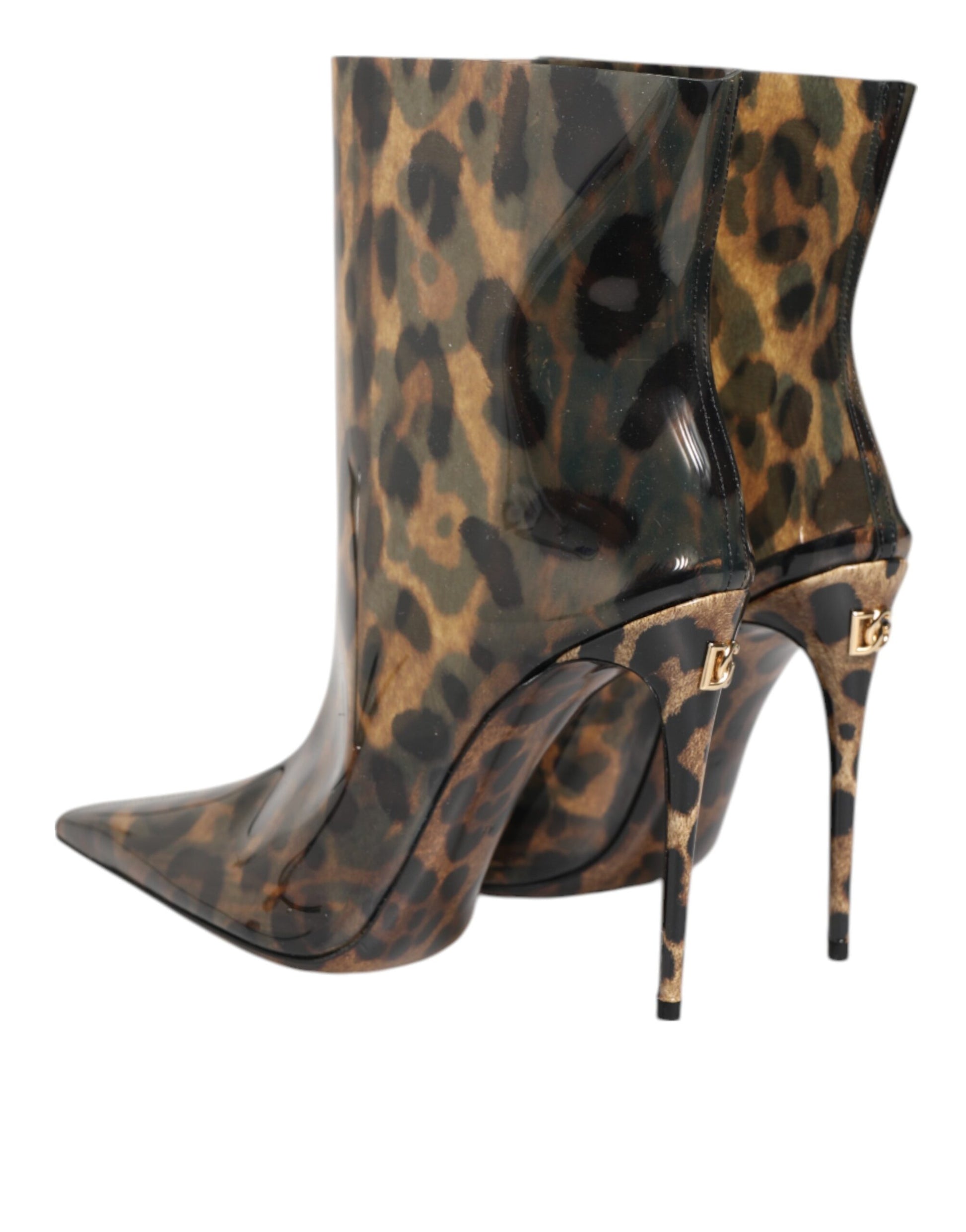 Dolce & Gabbana Leopard Print PVC Pointed Toe Ankle Boots