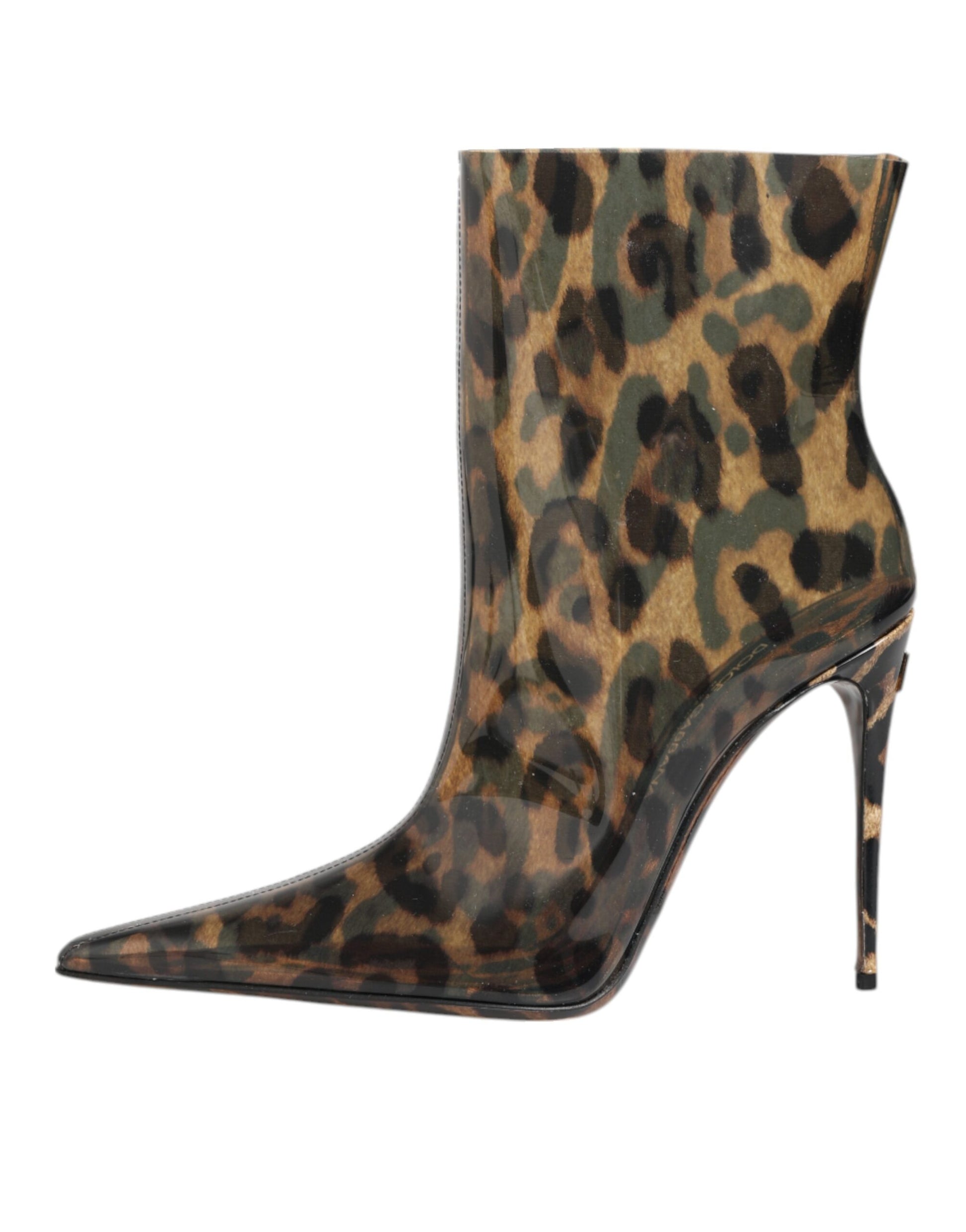 Dolce & Gabbana Leopard Print PVC Pointed Toe Ankle Boots