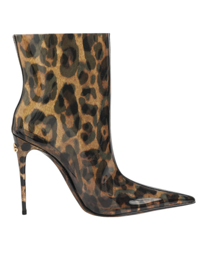 Dolce & Gabbana Leopard Print PVC Pointed Toe Ankle Boots