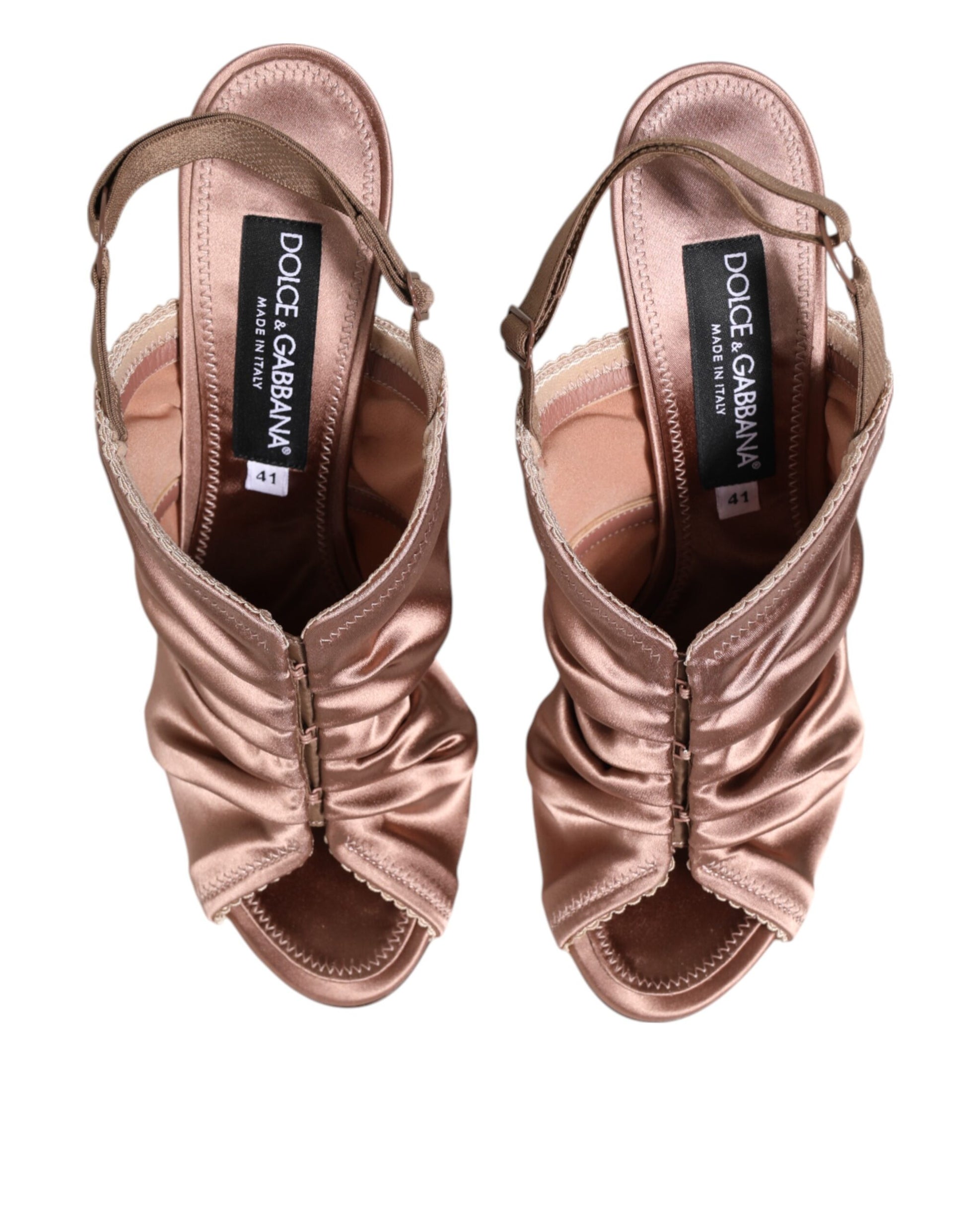 Dolce & Gabbana Bronze Satin Ruched Slingback Sandals